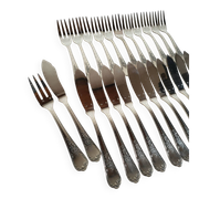12 silver-plated metal fish cutlery pieces by Guildar, 24 pieces.