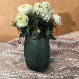 Green glass vase, leaf shape