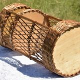 Wicker bottle holder basket with slots for plates and glasses - 1970s