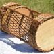 Wicker bottle holder basket with slots for plates and glasses - 1970s