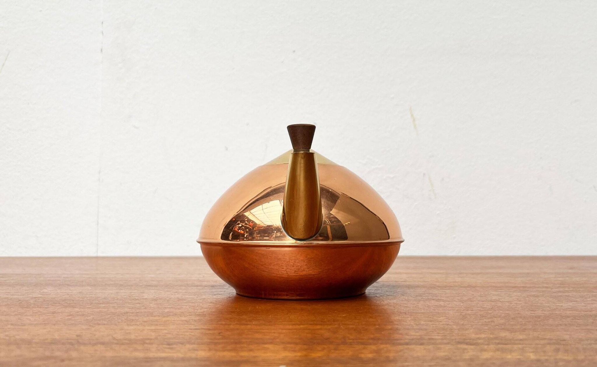 Metal and teak teapot from the mid-century, 1960s.
