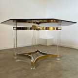 Ancienne table à manger design italien d'Alessandro Albrizzi années 70 lucite et laiton
