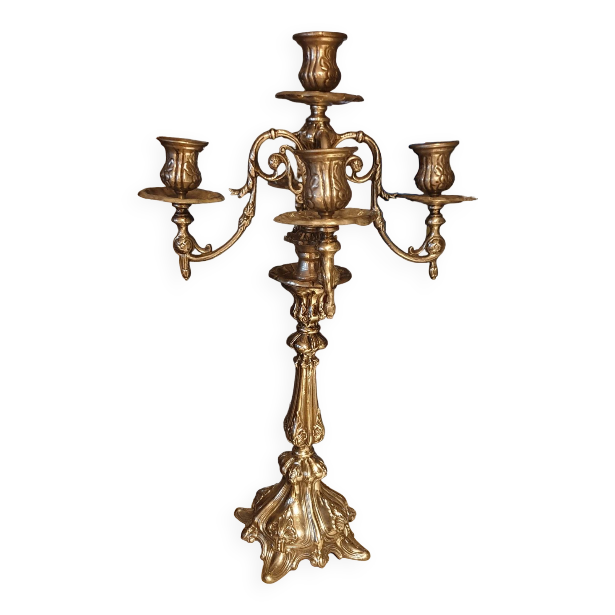 Silver metal candlestick 5 lights baroque style