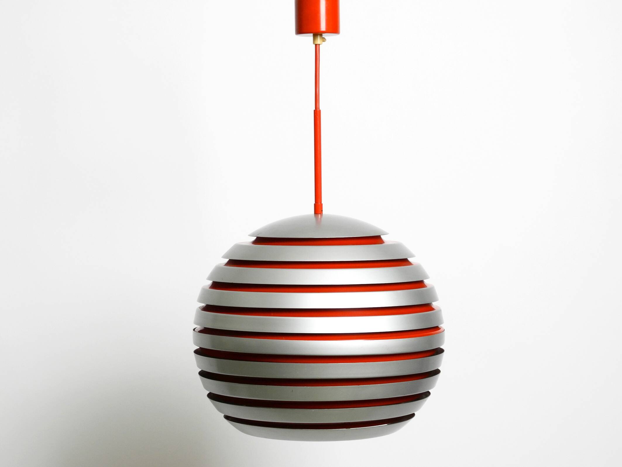 1960s spherical Space Age ceiling lamp with slats made of heavy metal