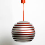 1960s spherical Space Age ceiling lamp with slats made of heavy metal
