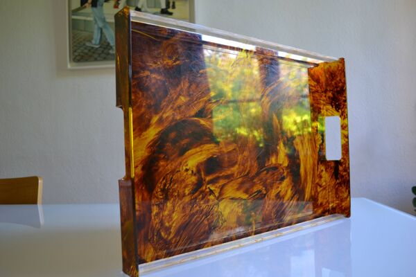Plateau en plexiglas motif écaille de tortue Jansen Mercier Willy Rizzo