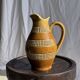 Vintage yellow stoneware carafe with beaded friezes Made in France H22