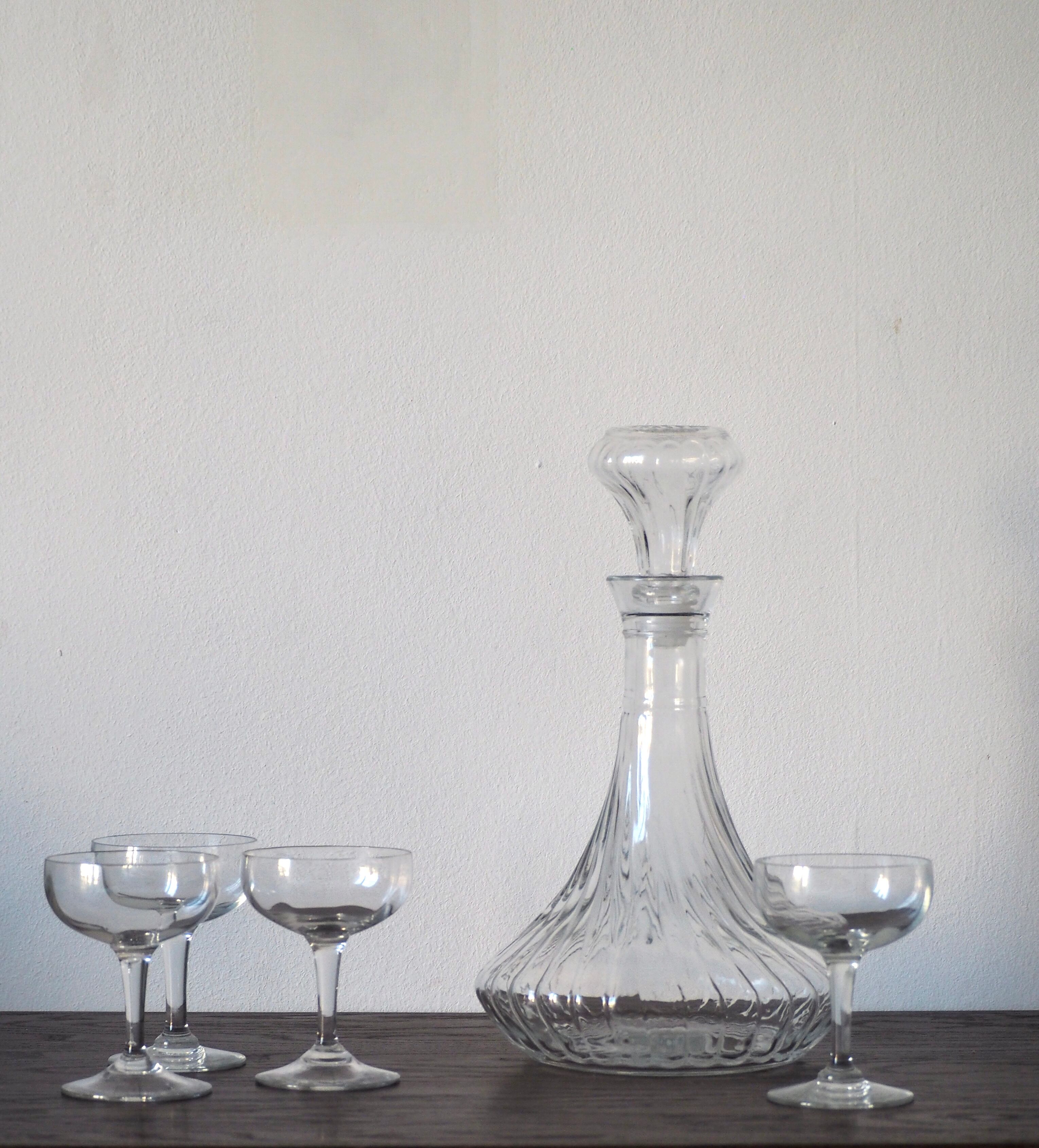 Scrolled glass wine decanter