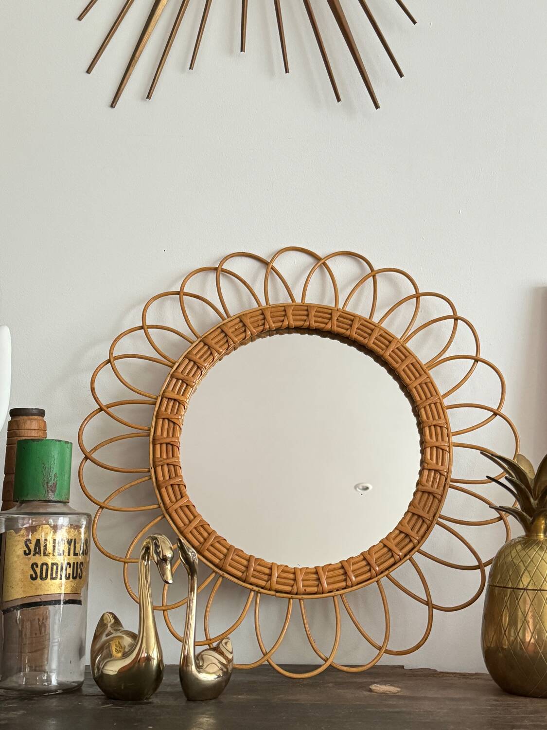 Antique vintage rattan mirror