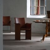 Ensemble de 4 fauteuils en cuir marron/rouge, Tito Agnoli, moderne italien, années 1970