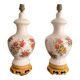 Antique Pair of Ceramic Floral Bulbous Lamps Shabby Chic