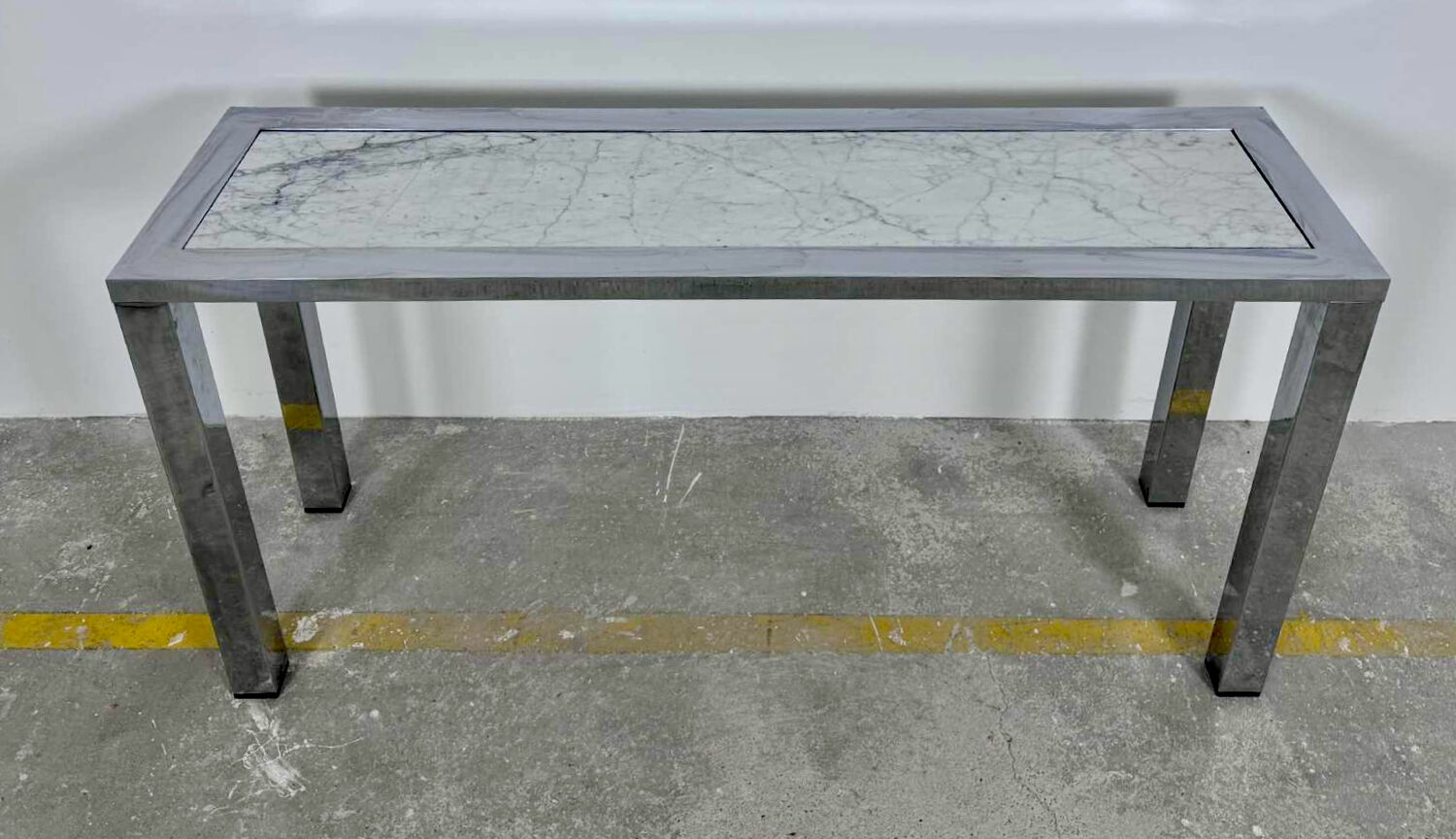 Seventies console structure chrome white marble top