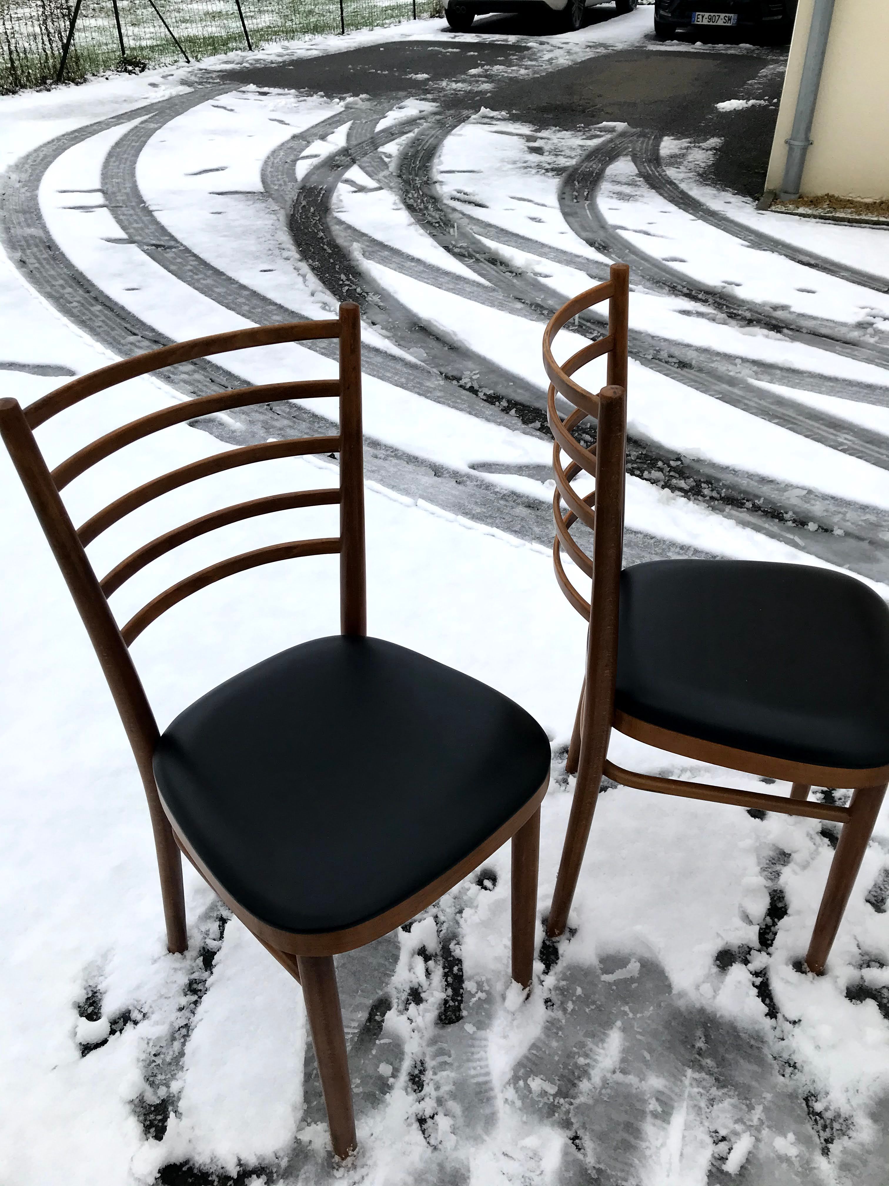 Vintage 60s slatted chairs and leatherette