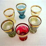 Set 6 small colored crystal glasses