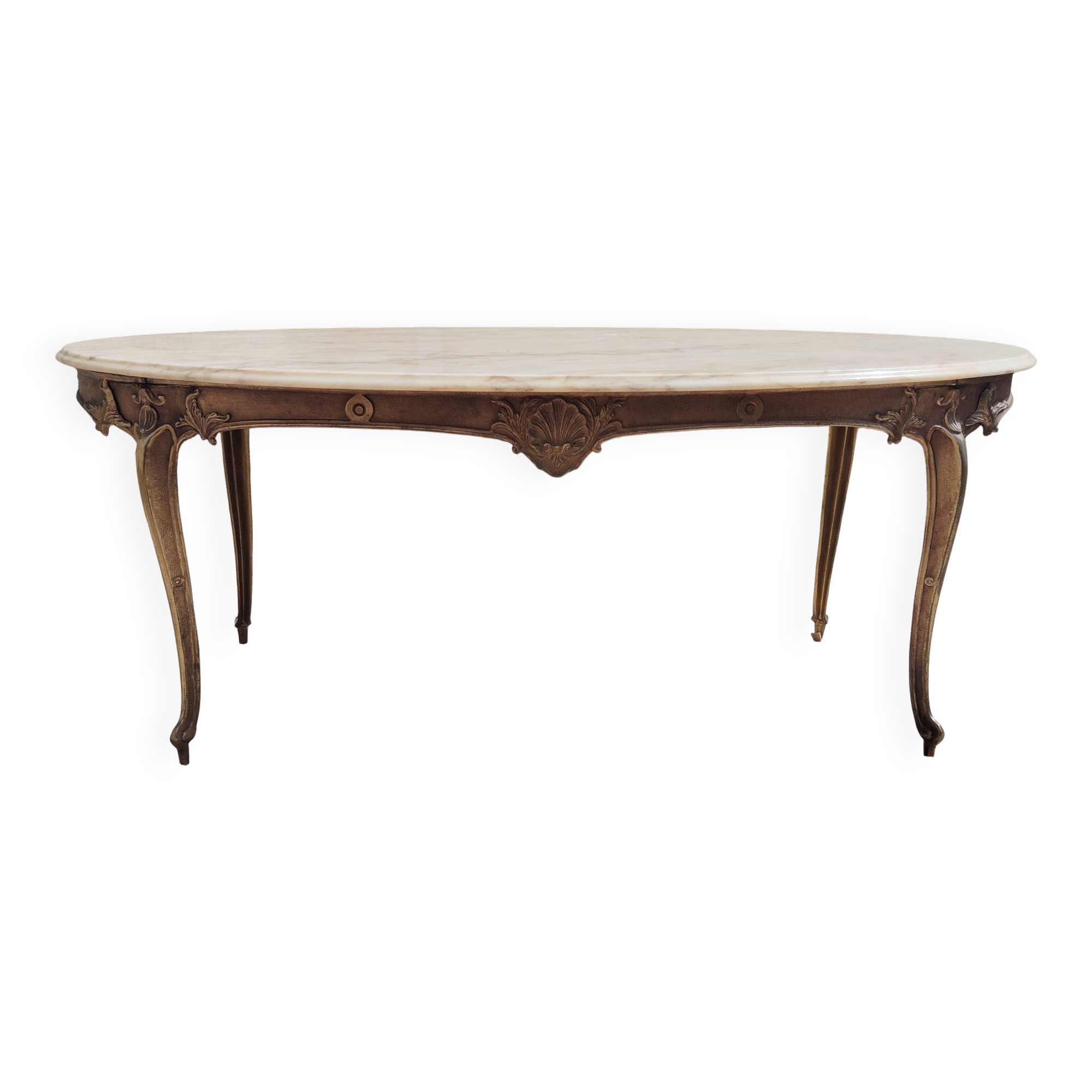 Table basse Louis XV marbre et métal doré