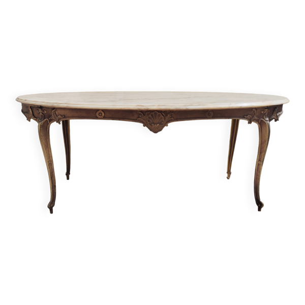 Table basse Louis XV marbre et métal doré