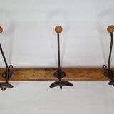 Old wall coat rack "bistrot" 1900, three hooks, 50 cm