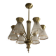 1950s six-branch brass and glass chandelier