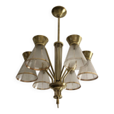 Lustre diabolo 1950 à 6 branches en laiton et verre