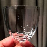Set of 5 faceted crystal liqueur glasses with pearl legs