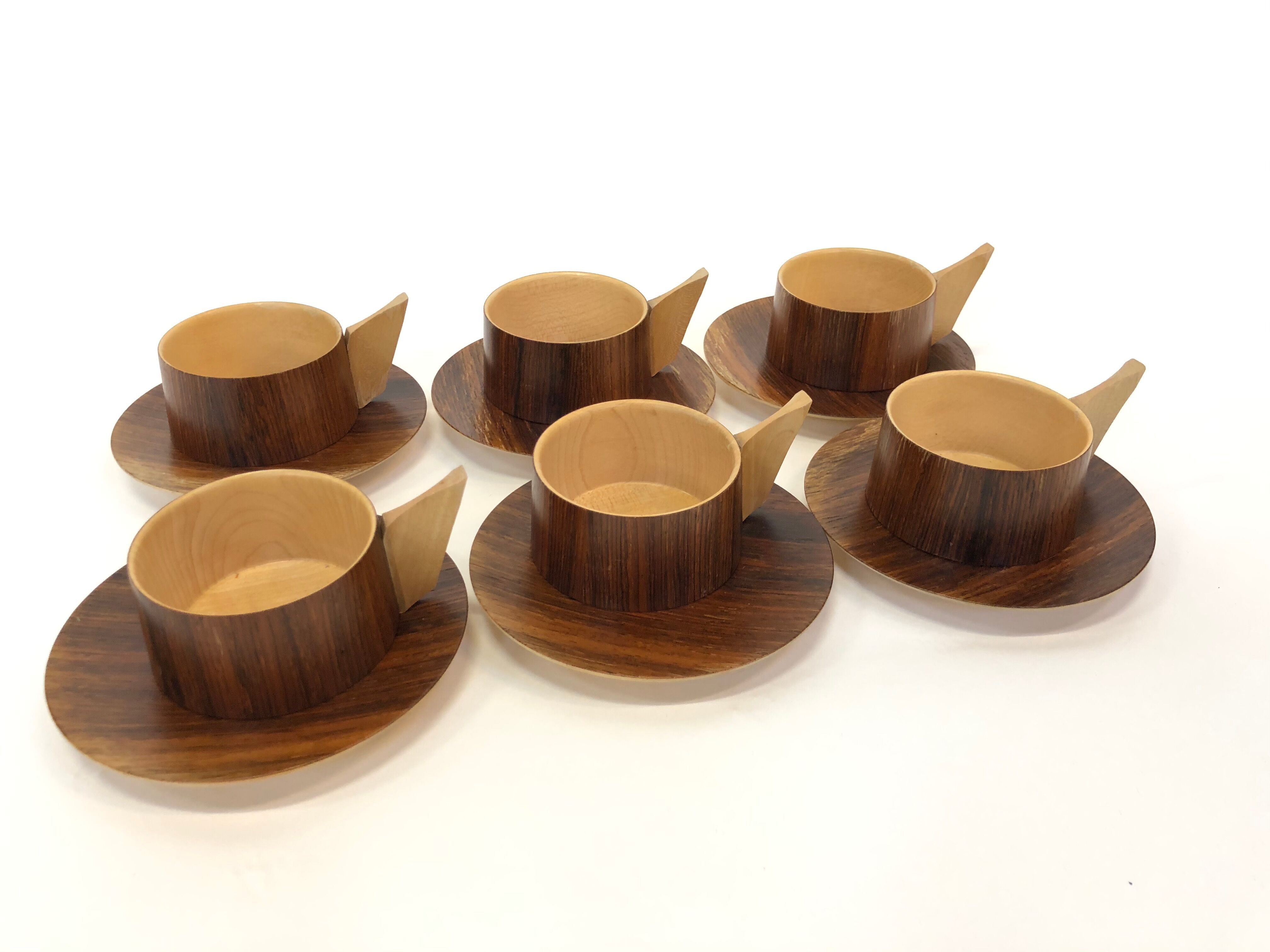 Vintage wooden cups and saucers in teak