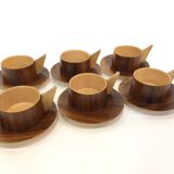 Vintage wooden cups and saucers in teak