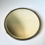 Antique Beveled Mirror with Metal frame Gold colored brass 14 cm diameter