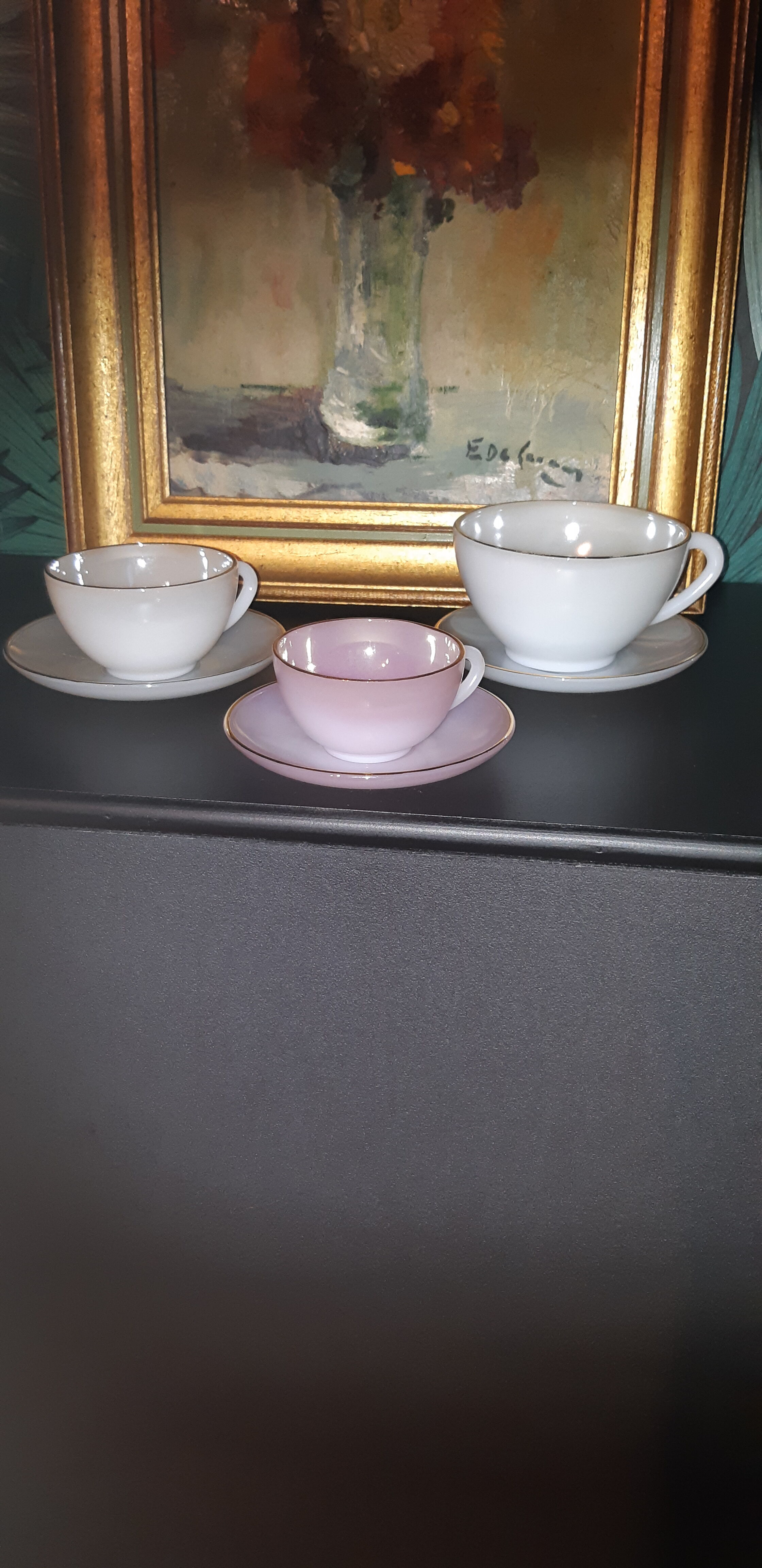 6 vintage cups Arcopal Harlequin model