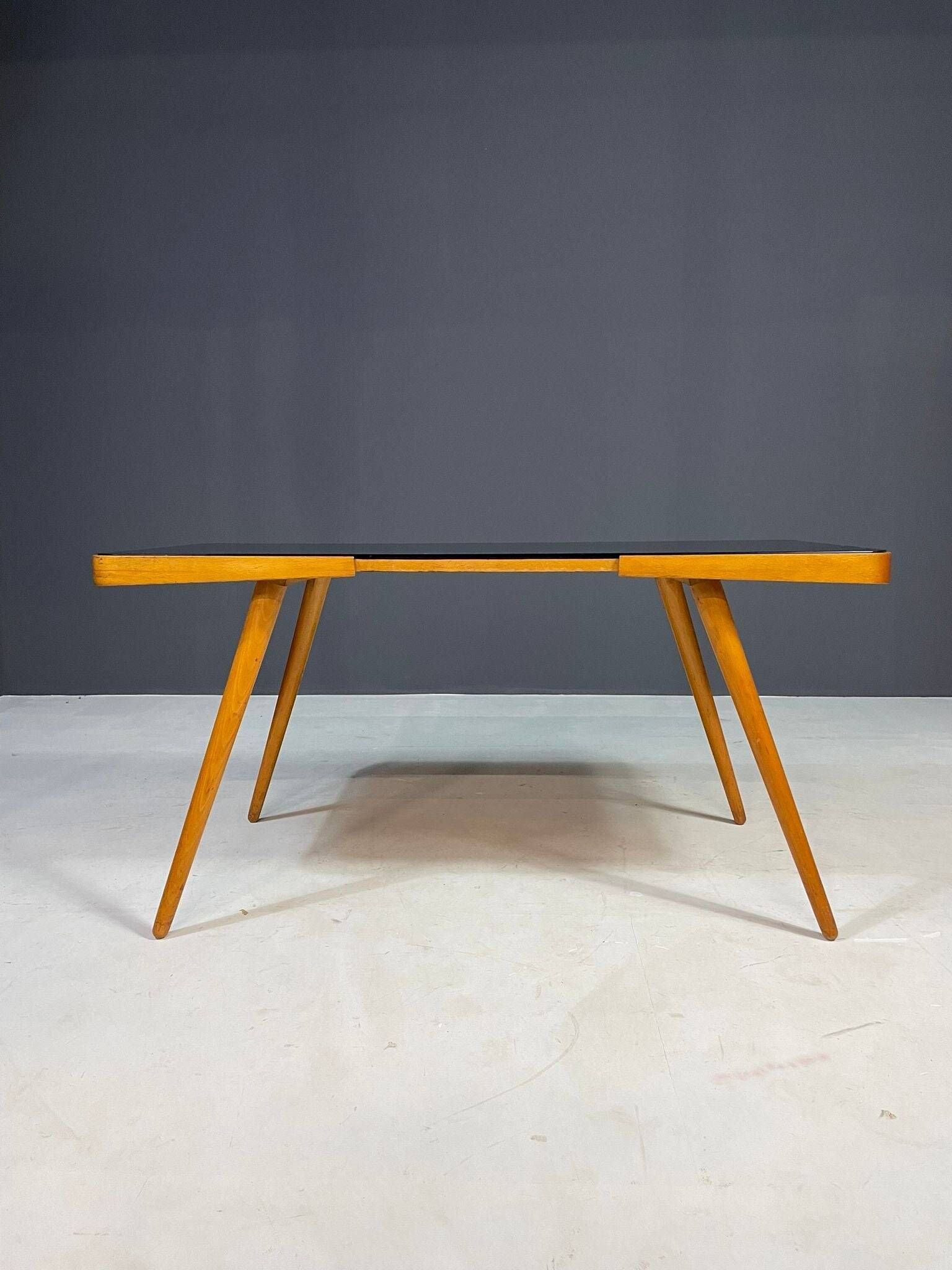 Coffee table, mid-century, opaxite glass top, Interiér Praha, 1960s