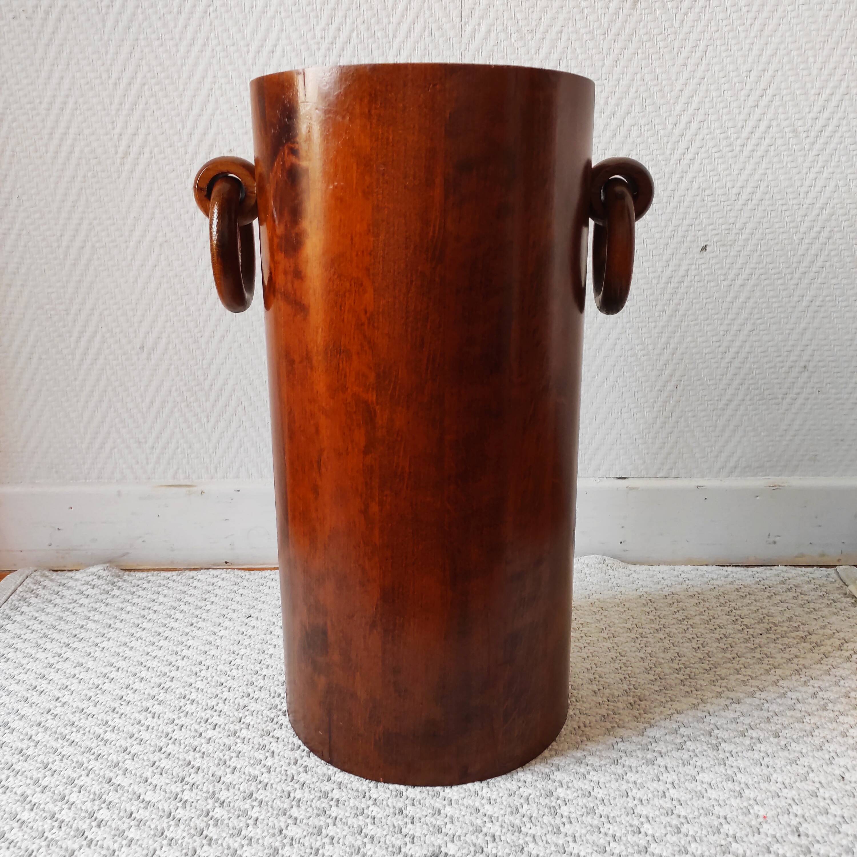 Brutalist sculptural wooden umbrella stand from the 1970s.