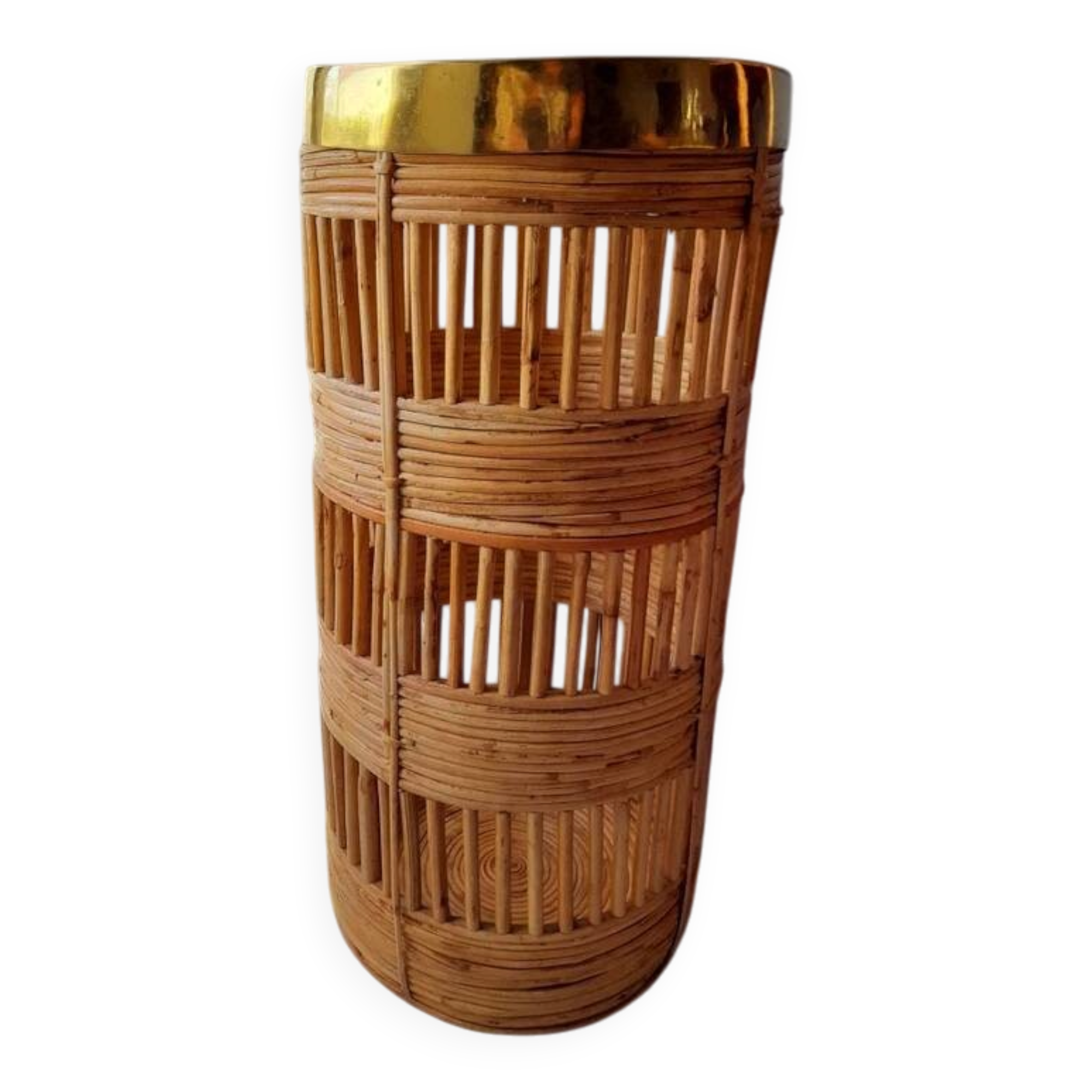 Brass and rattan umbrella stand 1970