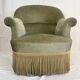 fauteuils crapaud vert sauge et frange doré