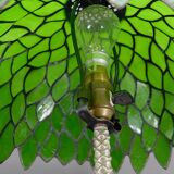 Palm lamp in silvered bronze and green stained glass foliage lampshade, Art Nouveau, 1900