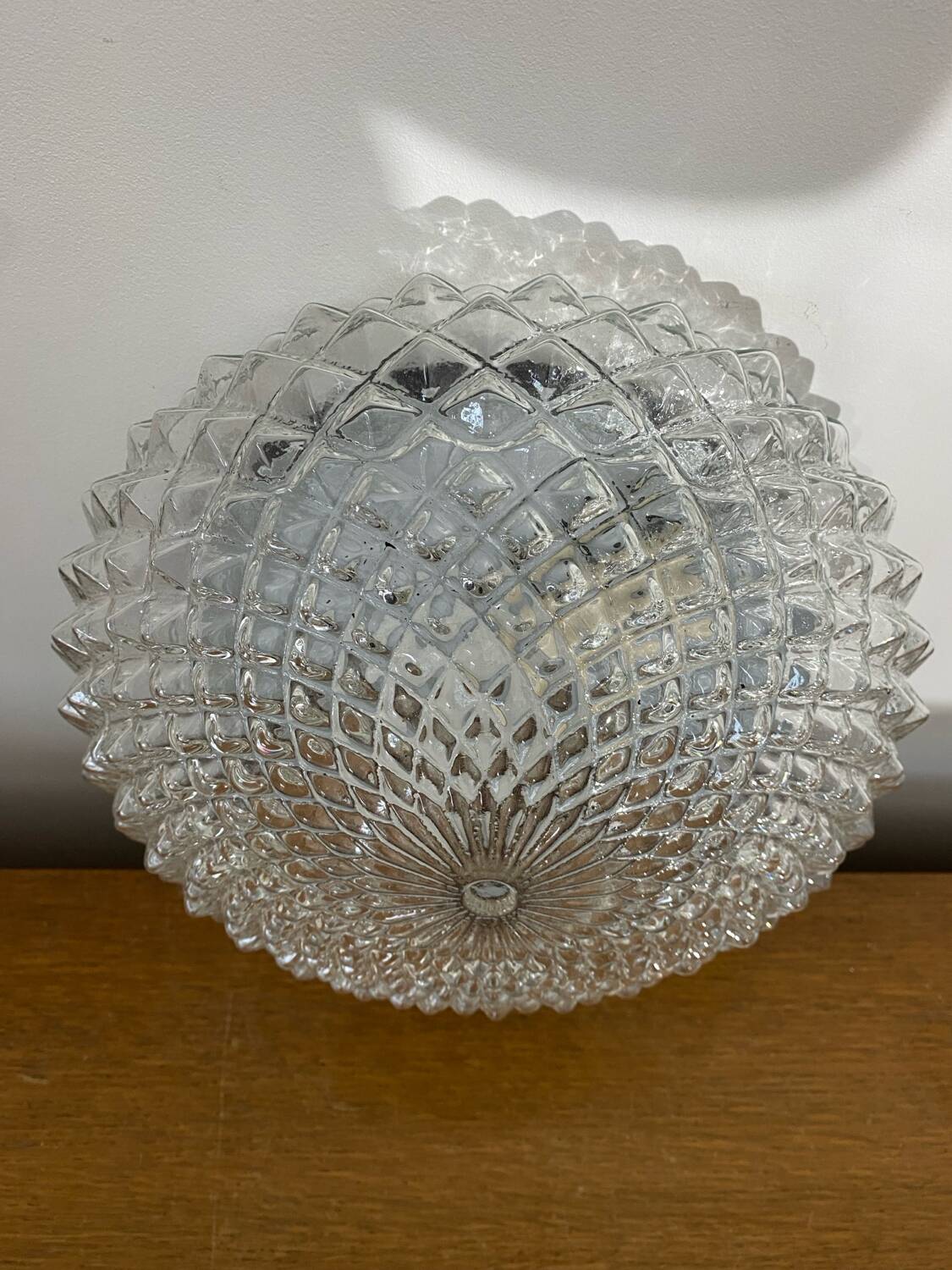 Antique Ceiling Light Wall Lamp Molded Glass Diamond Tip + Black Metal Support