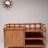 Vintage cane rattan and wood sideboard