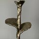 Solid brass silver custom made flower lamp with cocoon fabric shade, 1970s