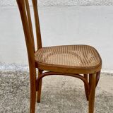 19th century bistro chair, signed, caned seat