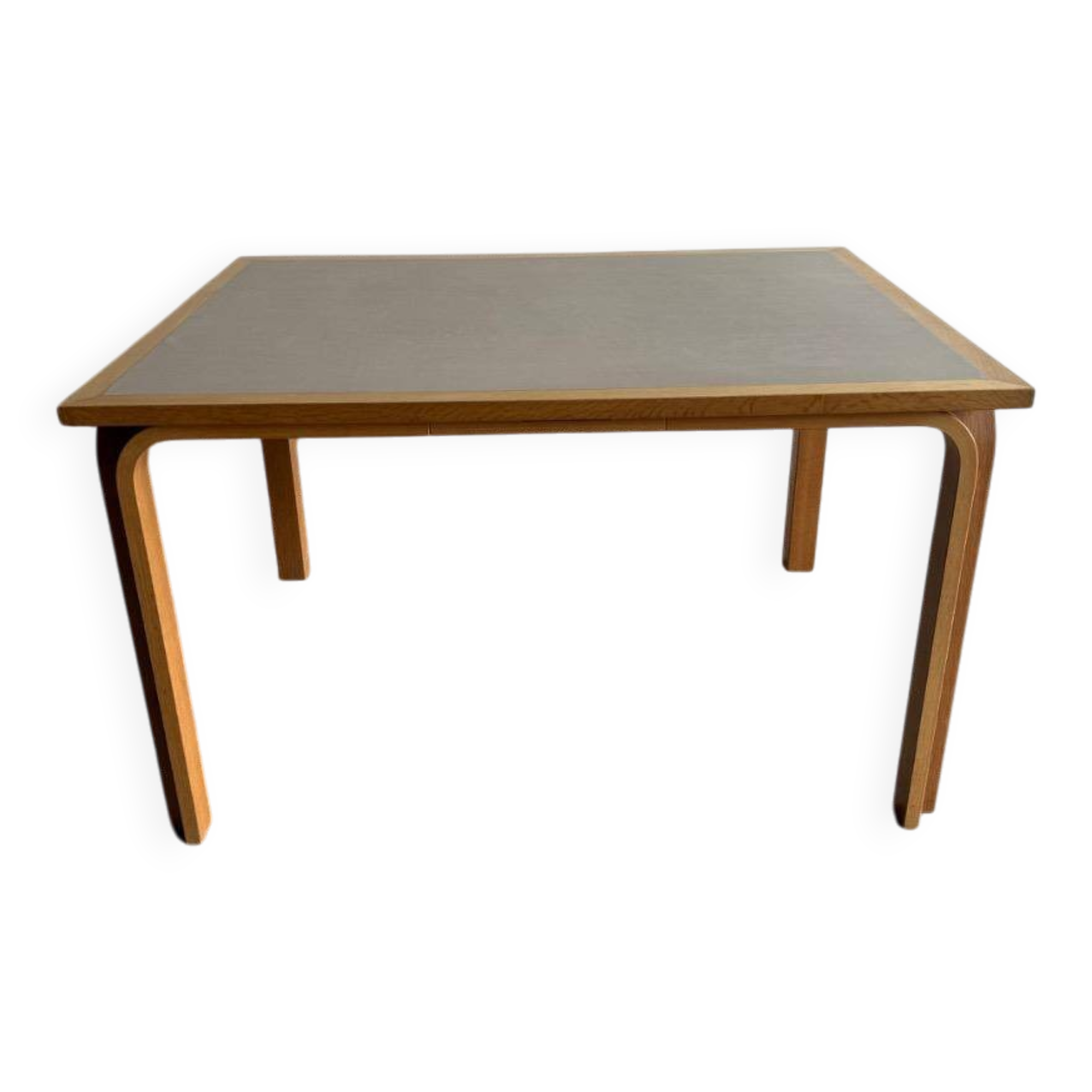 Magnus Olesen Danish dining table — light oak frame with recessed grey laminated top, 1970s