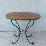 Table bistrot en fer forgé et noyer