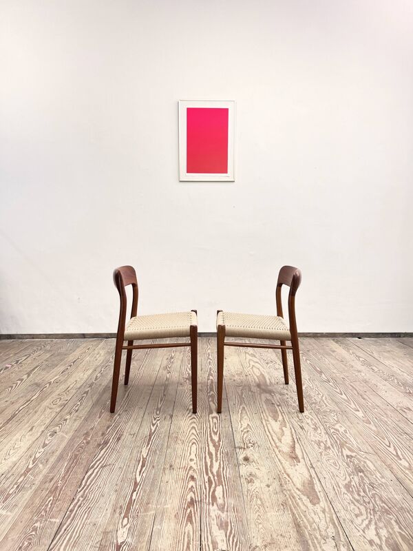Chaises Modèle 75 Mid-Century en Teck par Niels O. Møller pour JL Moller, 1950, Set de 2