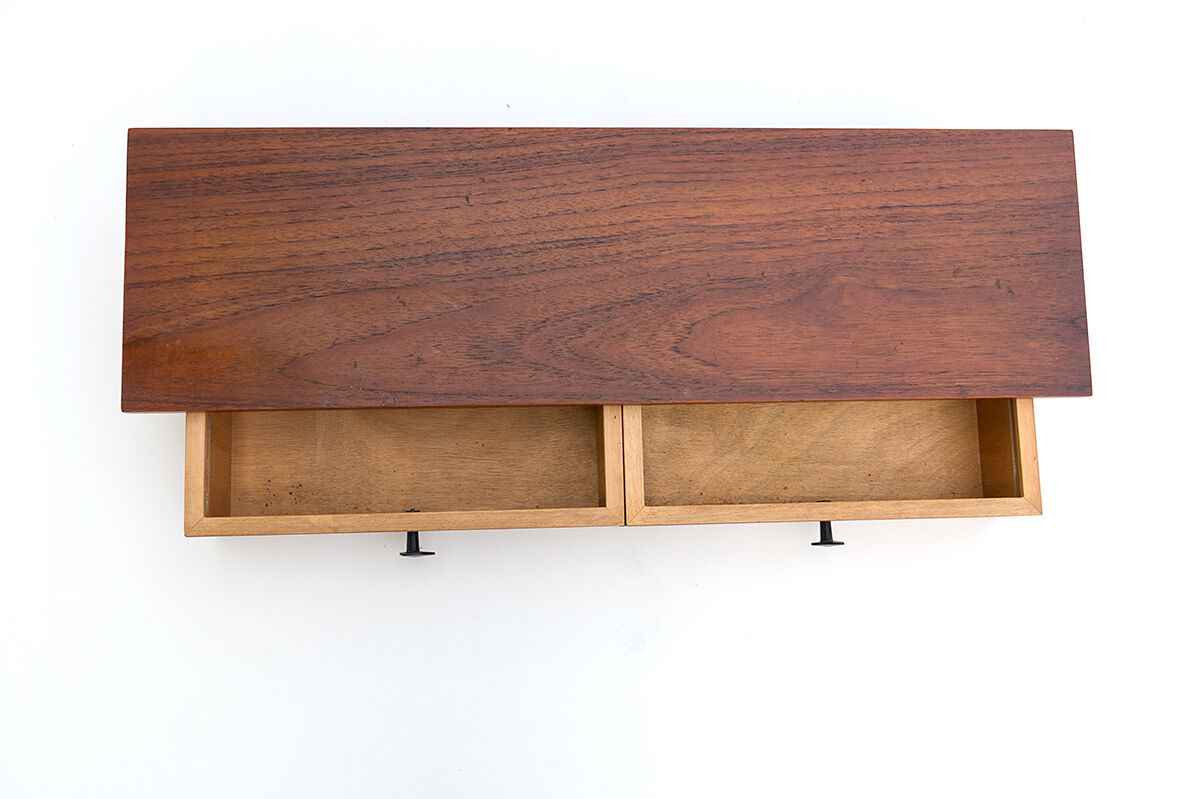 Teak mirror and shelf with drawers, 1950s
