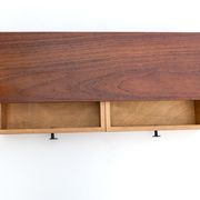 Teak mirror and shelf with drawers, 1950s