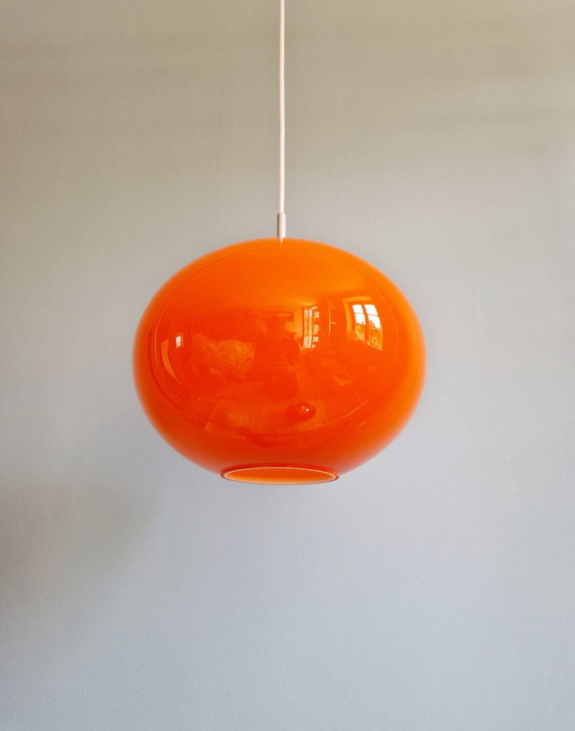 Large Space Age pendant light in orange opaline, 1960s-70s