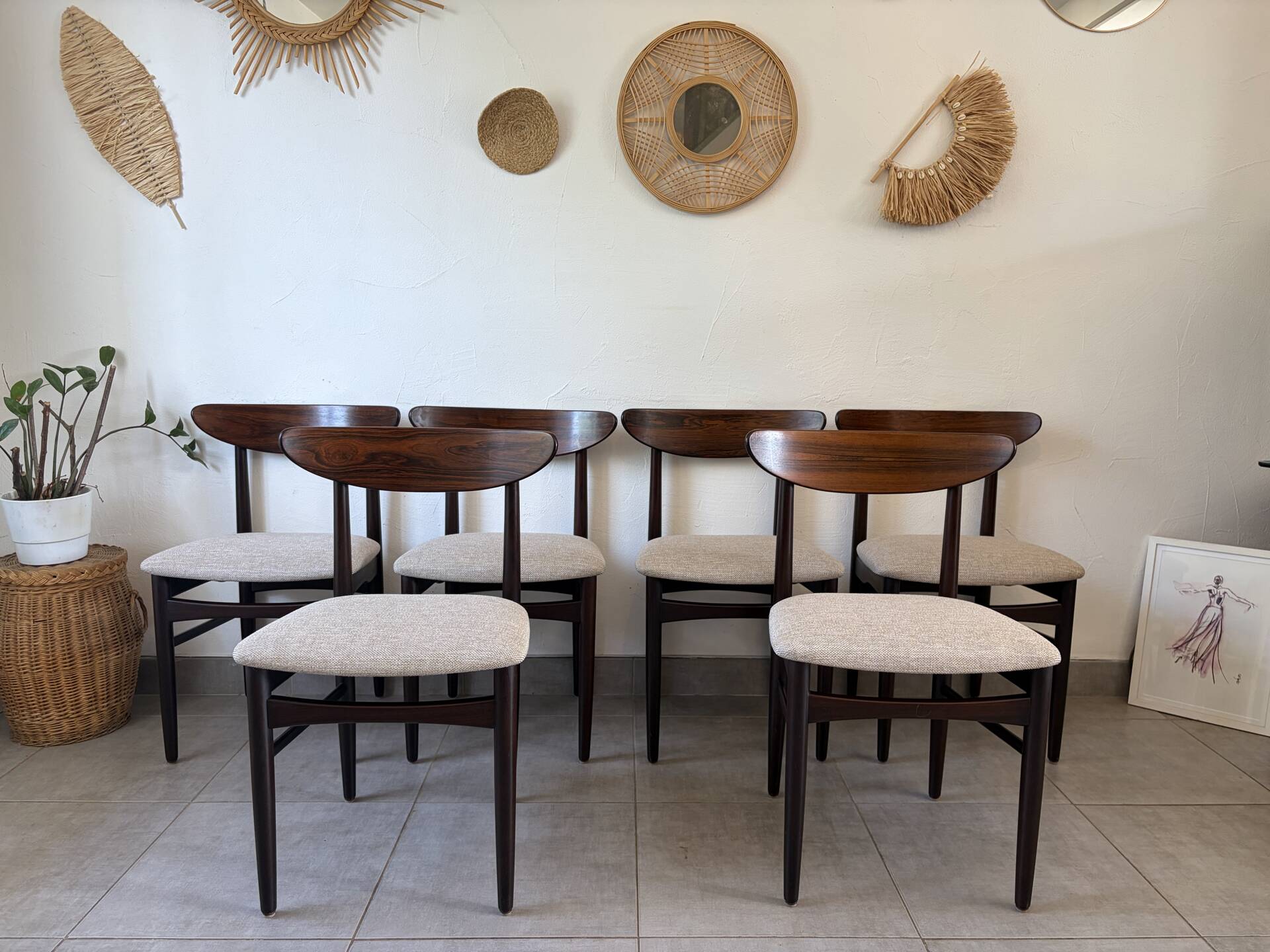 6 vintage Scandinavian teak chairs by Dyrlund