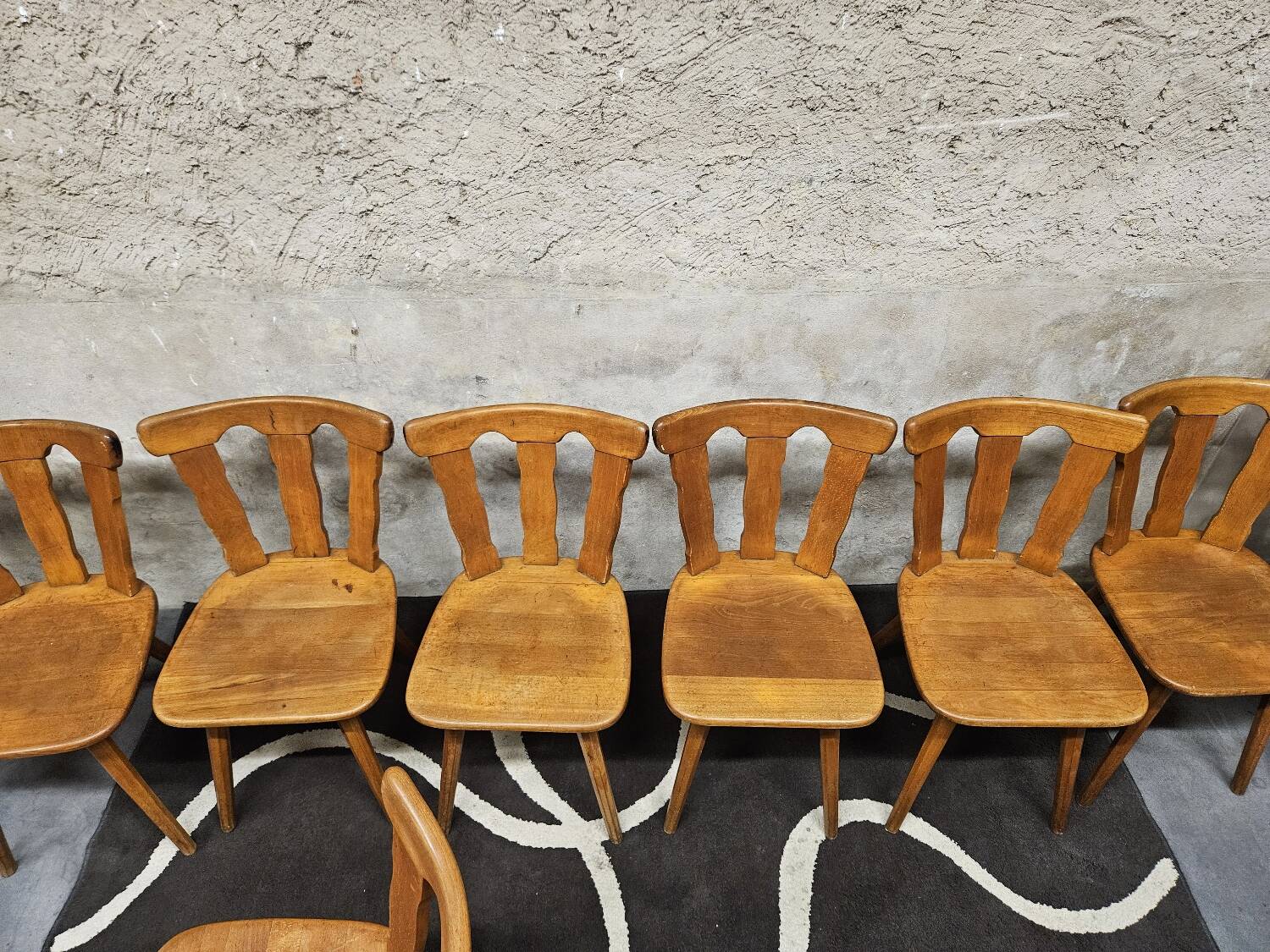 12 wooden bistro chairs, 1970