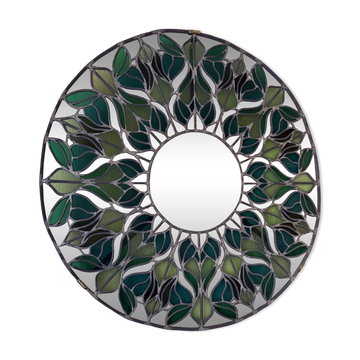 Miroir vitrail Tiffany décor végétal signé B. Nogaro