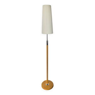 Lampadaire vintage en hêtre et métal chromé