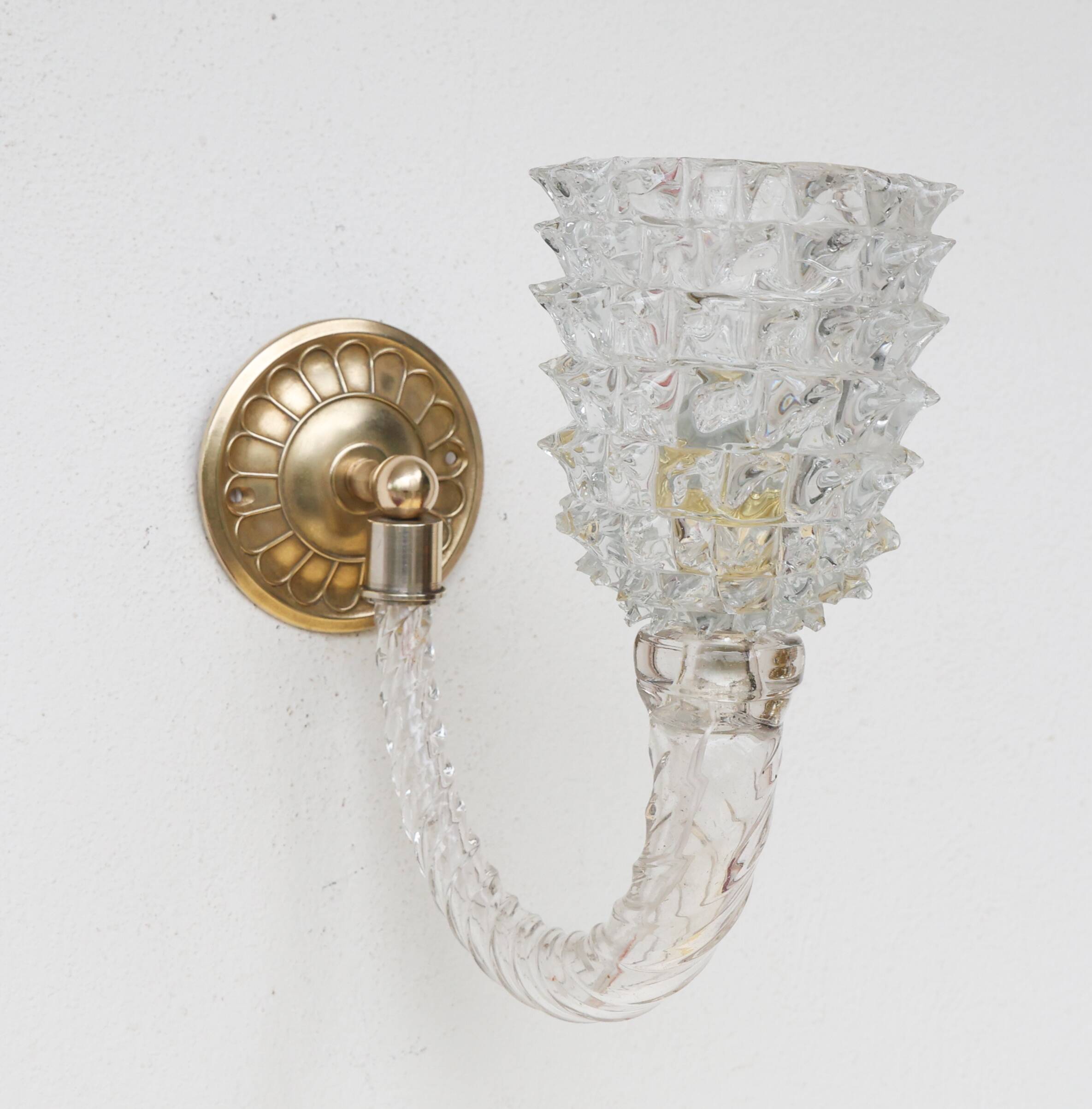 Set of 2 Art Deco Wall Light in Murano Rostrato Glass by Barovier e Toso, 1
