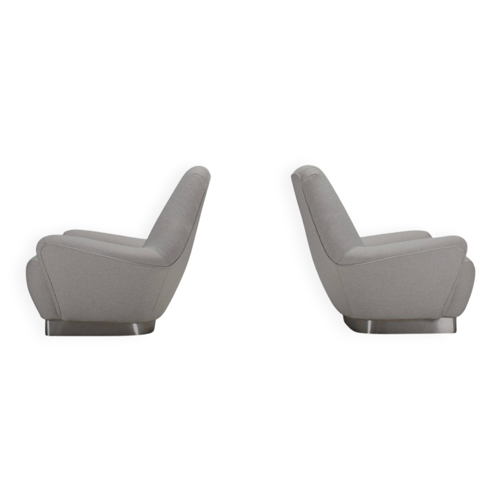 Pair of fabric and stainless steel lounge chairs by Gianni Moscatelli