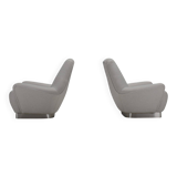 Pair of fabric and stainless steel lounge chairs by Gianni Moscatelli